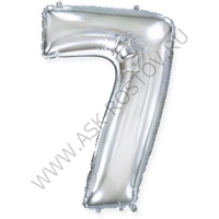 Шар (40''/102 см) Цифра, 7, Серебро, Металлик, 1 шт. в уп.