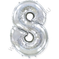 Шар (40''/102 см) Цифра, 8, Серебро, Металлик, 1 шт. в уп.