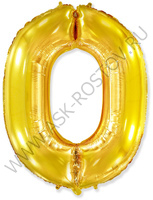 Шар (40''/102 см) Цифра, 0, Золото, Металлик, 1 шт. в уп.