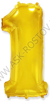 Шар (40''/102 см) Цифра, 1, Золото, Металлик, 1 шт. в уп.