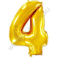 Шар (40''/102 см) Цифра, 4, Золото, Металлик, 1 шт. в уп.