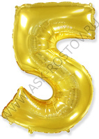 Шар (40''/102 см) Цифра, 5, Золото, Металлик, 1 шт. в уп.