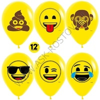 Шар (12''/30 см) Смайлы, Emoji (Крутые), Желтый, пастель, 5 ст, 12 шт.
