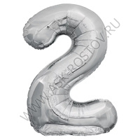 Шар (32''/81 см) Цифра, 2, Серебро, 1 шт. в уп.