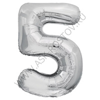 Шар (32''/81 см) Цифра, 5, Серебро, 1 шт. в уп.