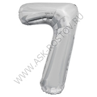 Шар (32''/81 см) Цифра, 7, Серебро, 1 шт. в уп.
