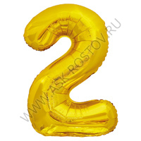Шар (32''/81 см) Цифра, 2, Золото, 1 шт. в уп.