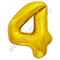 Шар (32''/81 см) Цифра, 4, Золото, 1 шт. в уп.