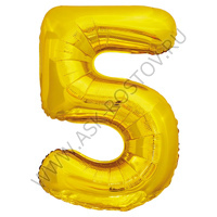 Шар (32''/81 см) Цифра, 5, Золото, 1 шт. в уп.