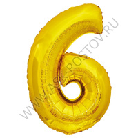 Шар (32''/81 см) Цифра, 6, Золото, 1 шт. в уп.