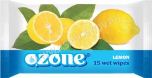 Влажные салфетки Озон с ароматом с ароматом лимона, 15 шт./100